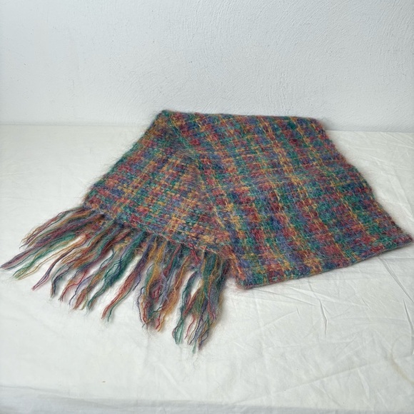 Handmade Hand knit multicolor soft cottage woven mohair wool scarf - Picture 8 of 11